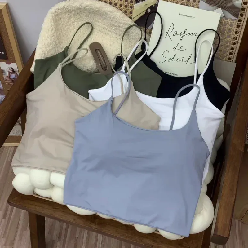 Sommer Bh Top Gym Frauen Eis Seide Crop Nahtlose Rohr Tops Leibchen Unterwäsche Koreanische Mode Solide Gepolsterte Bralette Weste Nackt