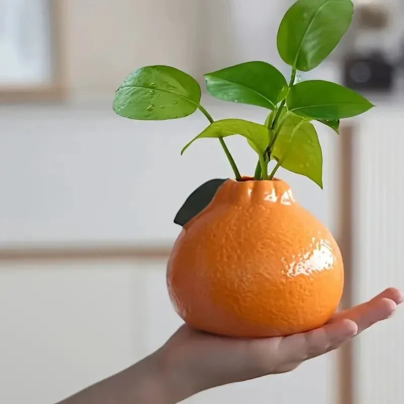 1 x modische Keramikvase im orangefarbenen Design, geeignet für Hydrokultur – perfekte Wahl für Wohnzimmer- und Bürodekoration