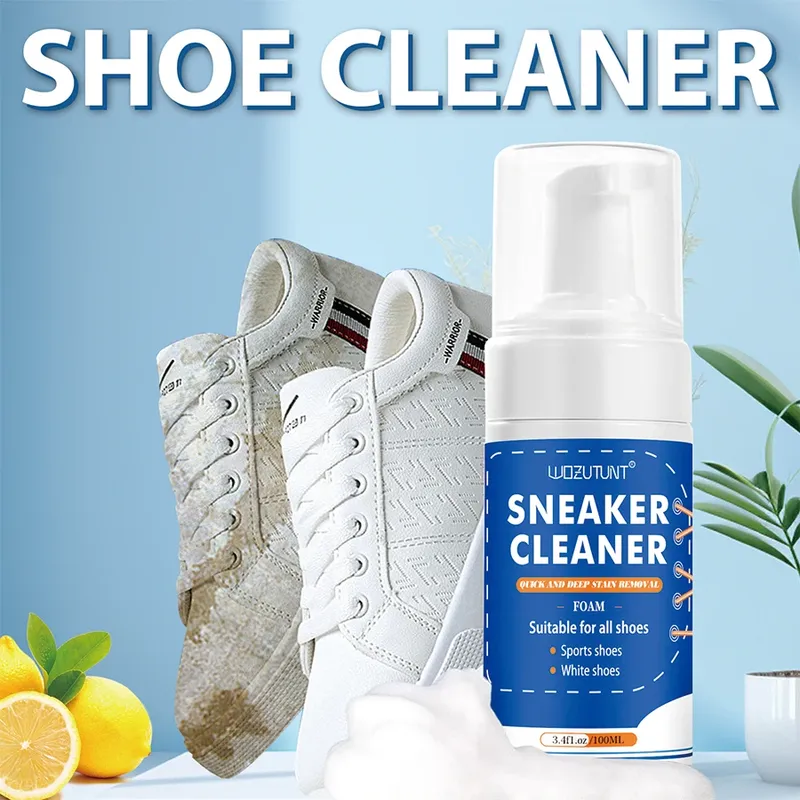 100 ml weißer Schuhreiniger, kein Waschen, Trockenreinigungsschaum, Dekontamination für Wildleder, Schaffell, matte Schuhe, Leder, Turnschuhe, Pflege