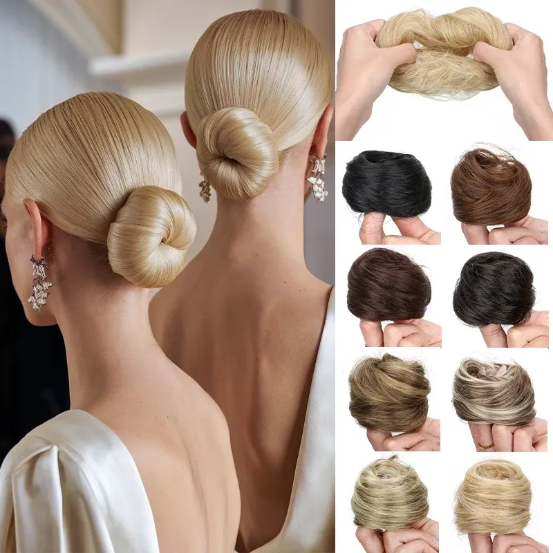 Synthetischer kurzer glatter Haarknoten, Chignon, Haarteil, Ringdutt, Frisur, hitzebeständig, einfach zu tragender Haarschmuck für Frauen