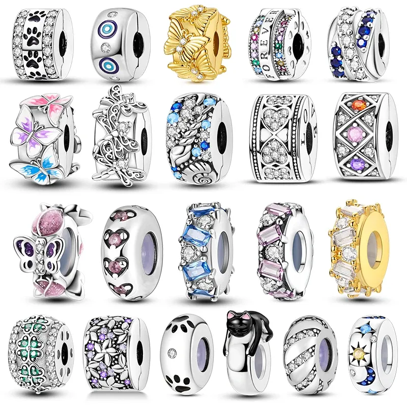 Original-Perlen aus 925er Silber mit Verschluss, Clip-Charms, Stopper-Perle, passend für Armreifen, DIY-Schmuck