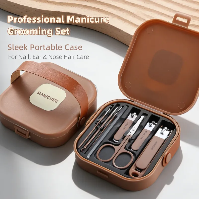 Nagelpflege-Set, Anti-Spritz-Maniküre-Set, Nagelknipser aus Edelstahl, Polierfeile, Pflegewerkzeuge mit Reiseetui für Männer und Frauen - 5 EUR