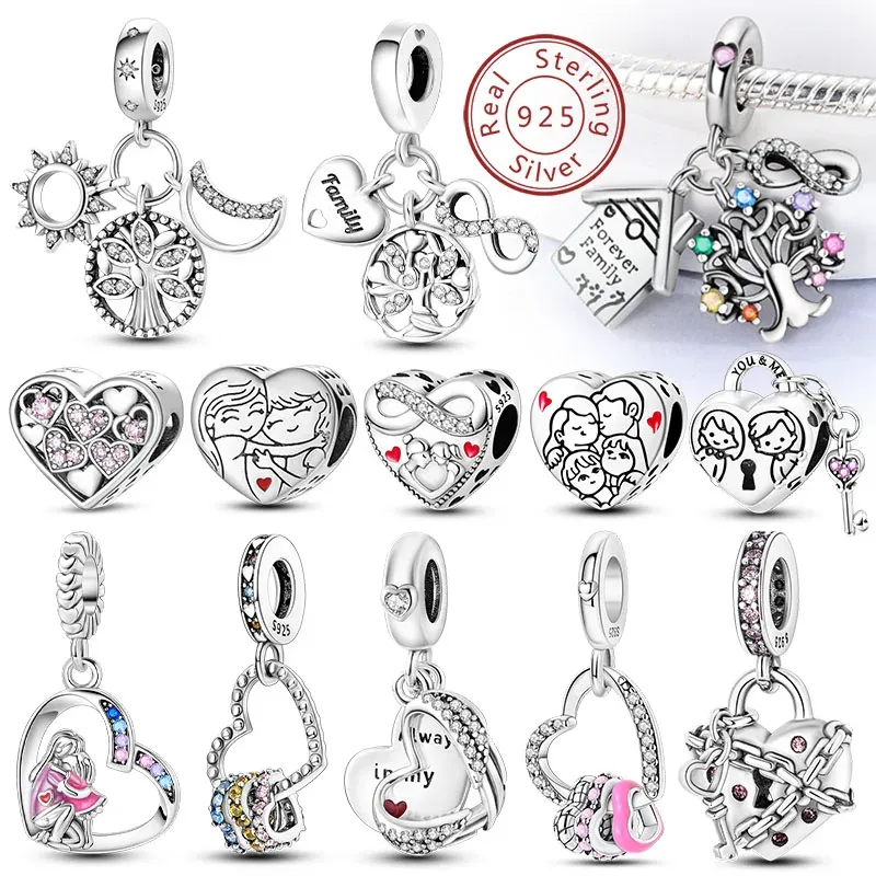 Heißer Verkauf 925 Sterling Silber Charms Perlen Für Immer Liebe Herz Schwester Familie Leben Charms Baumeln Für Armband Frau Schmuck Geschenke