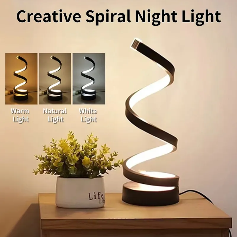 Kreatives Spiral-LED-Nachtlicht mit USB-Stecker, dimmbar, 3 Farben, verstellbar, für Wohnzimmer, Büro, Schreibtisch, Tisch, Schlafzimmer, Nachttisch-Dekoration