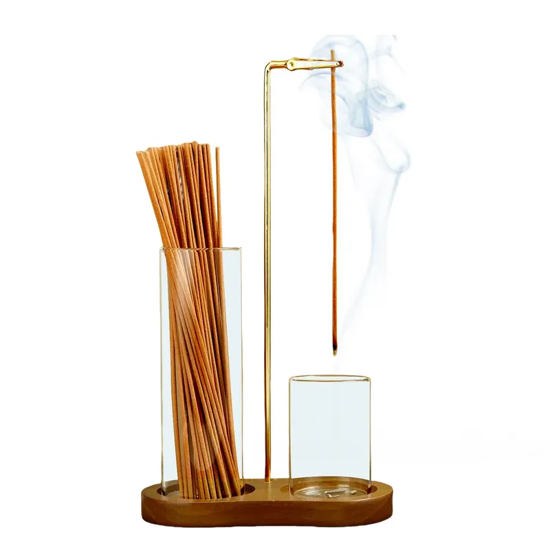 2-in-1-Räucherstäbchenhalter für Stöcke, fliegende Anti-Asche-Räuchergefäß mit Glas-Aschfänger und Stäbchen-Organizer für Meditation, Yoga