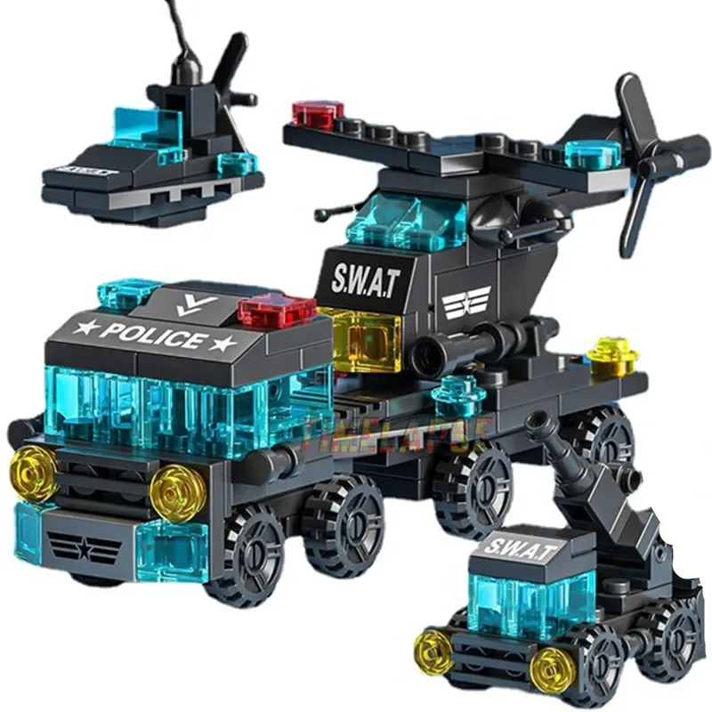 6in1 NEUE Spezielle Polizei Abschleppwagen Flugzeuge Auto Mini Loader Klassische Modell Bausteine Sets Ziegel Spielzeug Stadt