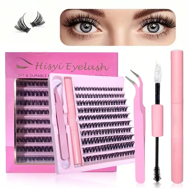 3D 190-teiliges Cluster-Wimpern-Set – Wimpernbindung und Versiegelung, Make-up-Werkzeuge, DIY-Wimpernverlängerungsset mit Kleberzubehör und Wimpernzange