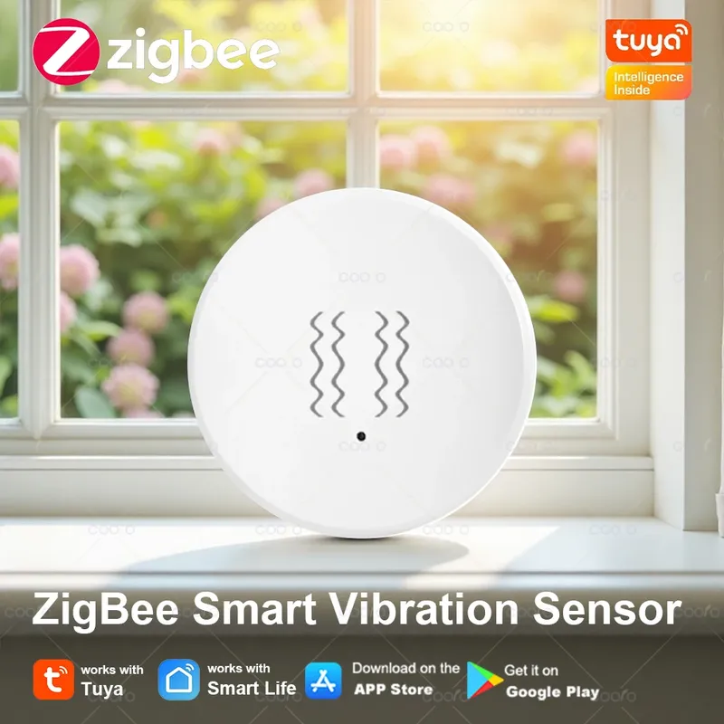 Tuya Zigbee Smart Vibration Sensor Smart Life App Echtzeit-Monitorerkennung Bewegungsschockalarm für Tür- und Fenstersicherheit