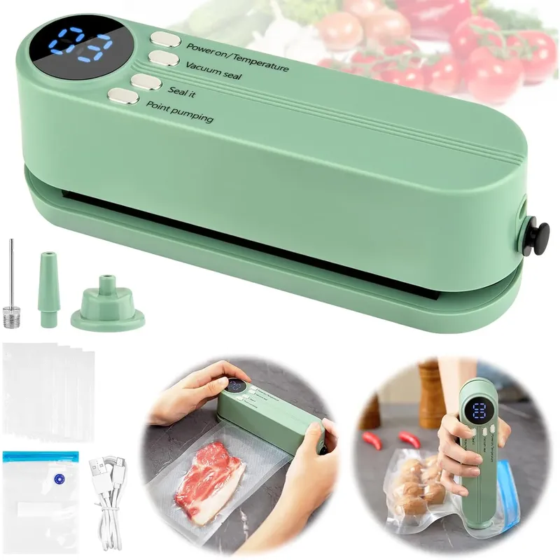 Mini-Vakuumiergerät mit USB-wiederaufladbarem, tragbarem, kabellosem Gerät zur Konservierung trockener/feuchter Lebensmittel mit Beuteln und Pumpe für kompakte Aufbewahrung