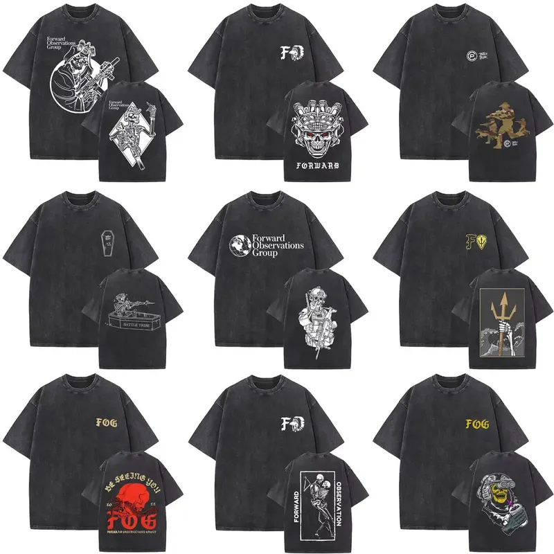 Gewaschene Vintage Forward Observations Group Battle Tribe From The Grave Pull Over Print T-Shirts Skelett männliche übergroße T-Shirts