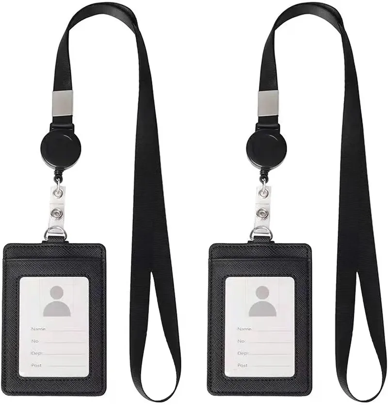 Pu Leder schlanke minimalist ische Brieftasche ID-Karte ID-Karten halter, einziehbarer Lanyard-Halsband mit 1 ID-Fenster und 2 Kartens teck plätzen