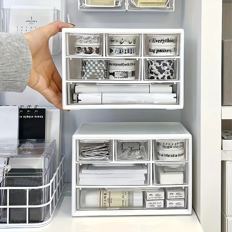 1 Stück multifunktionaler Kunststoff-Desktop-Organizer mit großer Kapazität und Schublade für Bürobedarf, Schreibwaren, Wohnheimaufbewahrung
