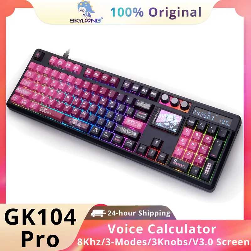 SKYLOONG GK104 Pro eSports Grade mechanische Tastatur voller Größe 8000Hz3 Modus drahtlose Gaming Tastatur RGB Hintergrundbeleuchtung benutzerdefinierte Makro Stummschalter PBT Keycap PC Büro Tastatur 3.0 Bildschirm