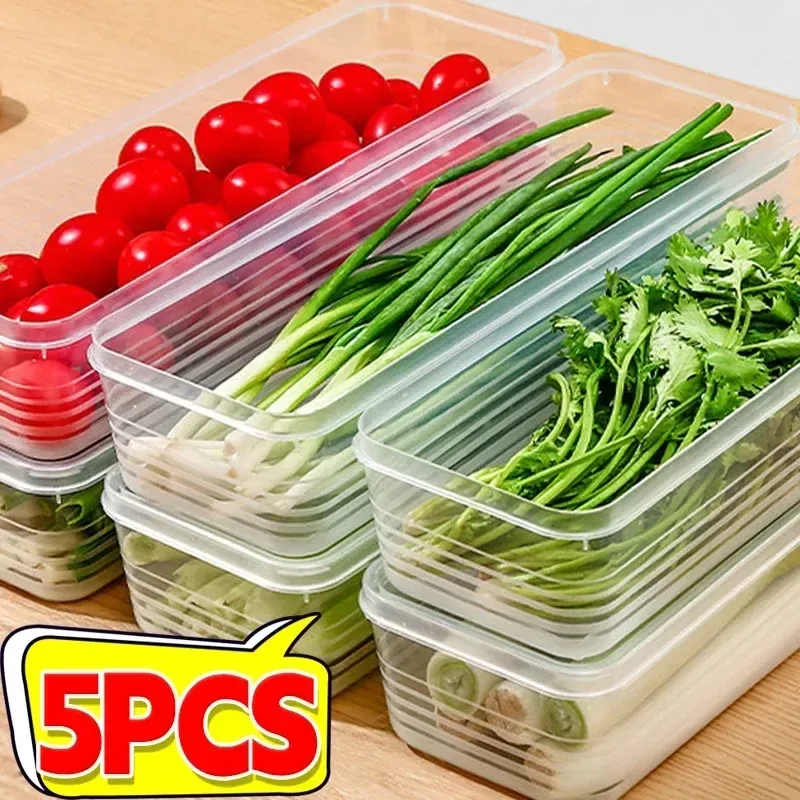 1/5PCS Kühlschrank Lagerung Boxen Frühlingszwiebeln Frische Box Lebensmittel Behälter Kalt Lagerung Schärfer Versiegelt Kühlschrank Organizer mit Deckel Gläser