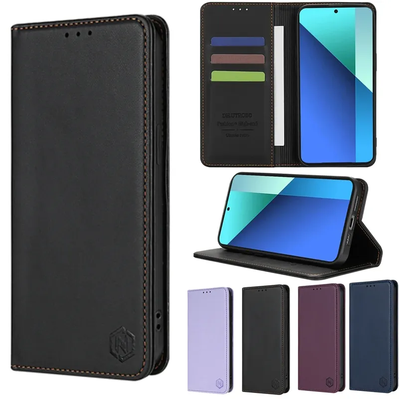 Magnetische Kartensteckplatz-Flip-Ledertasche für Xiaomi Redmi Note 14 Pro 13 12 12S 11 11S 10 9 Pro 8 8T 7 Brieftasche hautfreundlich stark