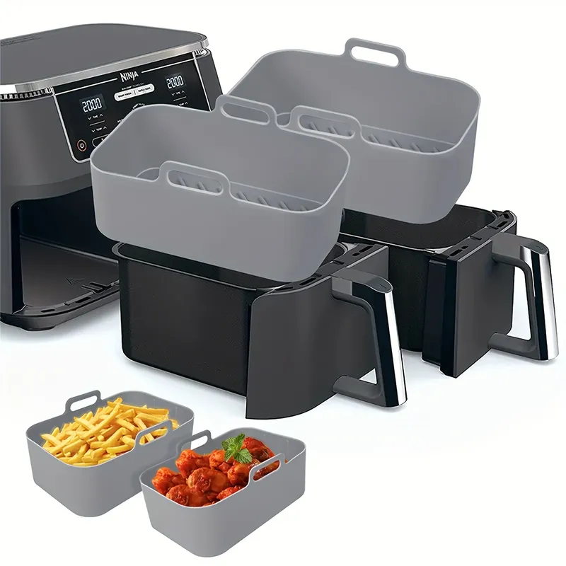1/2Pcs Air Friteuse Silikon Tablett Wiederverwendbare Ninja Dual Korb Backform Ofen Topf Platte Liner Air Friteuse küche Gebraten Zubehör