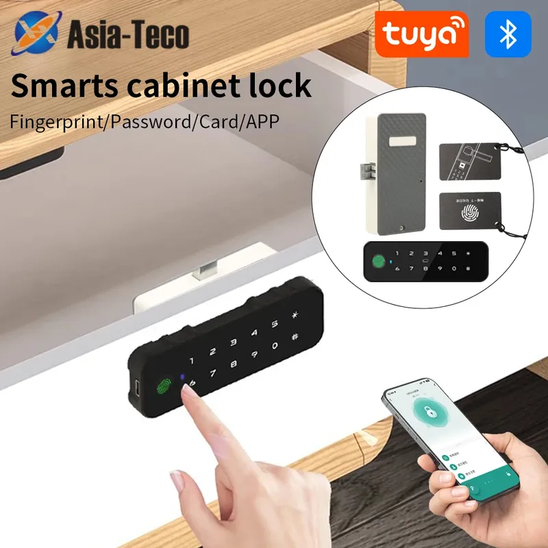 Tuya Bluetooth Smart Holz Schrank Fingerprint Lock App Fernbedienung Monitor Keyless Karte Entsperren Tür Spind Möbel Schublade