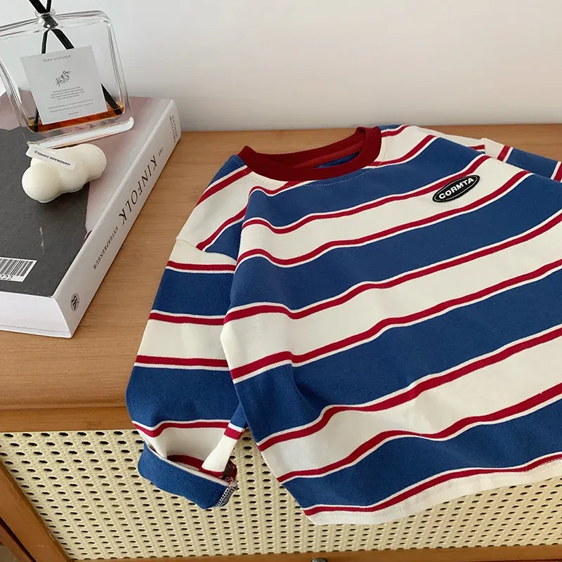 2-7Y herbst Kinder Kleidung Für Baby Mädchen Jungen T-shirt Streifen Baumwolle Lange Ärmel Shirts Teen Hoodie Bodenbildung Shirt Kinder Tops