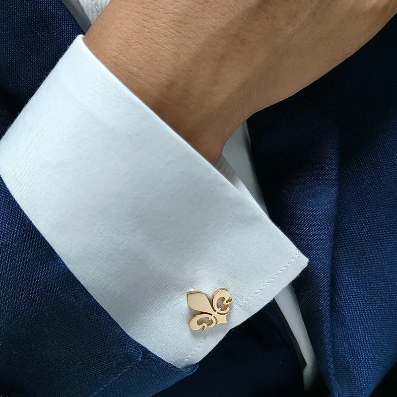 2025Neu – Manschettenknöpfe aus 18 Karat vergoldetem Edelstahl: Fleur-de-lis Design, modische Anstecknadel, Geschenk für Freunde