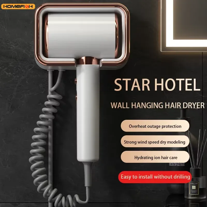HOMEFISH Hotel-exklusiver Haartrockner, wandmontierter leistungsstarker elektrischer Föhn, Badezimmer-Taschenlampe ohne Bohren