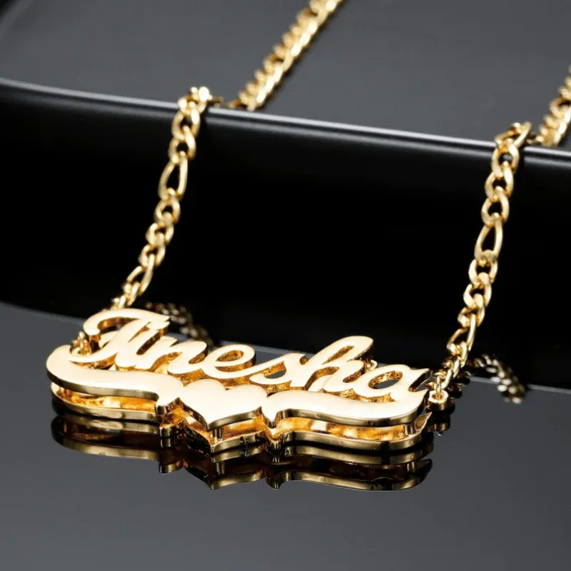 Amaxer Personalisierte individuelle Doppel-Namensschild-Halskette für Damen und Herren, Namensschild-Schicht, 3D-Halskette, Edelstahl, Schmuck, Geschenke
