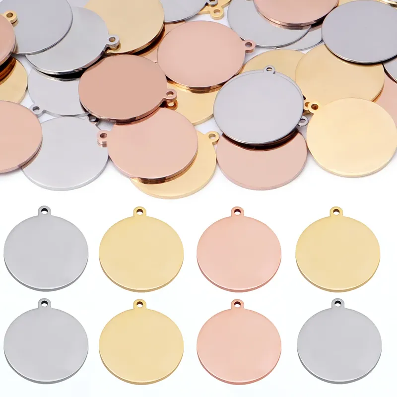 10 teile/los Vergoldet Runde Edelstahl Blank Charms Anhänger Logos Stempeln Tags Für Schmuck Machen DIY Halsketten Supplie