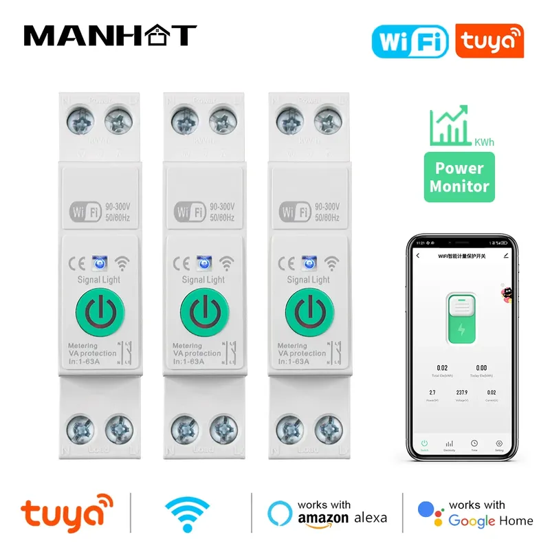 1-63A 1P + N Tuya WiFi Smart Circuit Breaker Schalter Kwh Metering Timer Relais MCB Spannung Strom schützen Alexa Google Home Alice