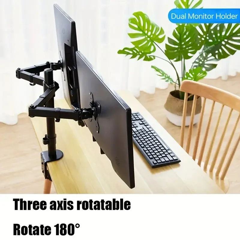 Dualer Monitorständer, fasst den Bildschirm bis zu 27 Zoll, universeller freistehender Monitorständer, höhenverstellbar, neigbar, drehbar, drehbar
