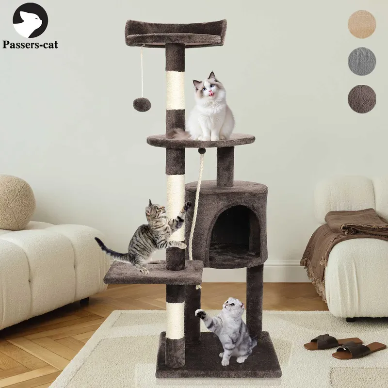 Passerscat Kratzbäume, Katzen-Klettergerüst für Hauskatzen, mehrstufig, mit Kratzbäumen, Katzenturm, gepolsterte obere Sitzstangen und Eigentumswohnung