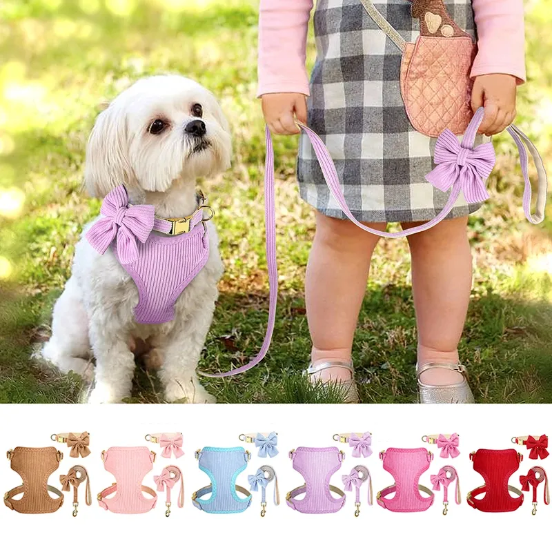 3 teile/satz Hund Kragen Geschirr und Leine Nette Bowknot Hunde Schnalle Halsbänder Haustier Weste Geschirr Blei Leine Kleine Mittelgroße Hunde Rosa Bowtie
