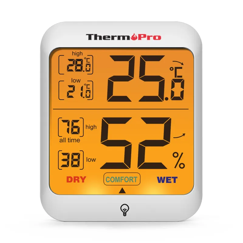 ThermoPro TP53 Digitales Indoor-Heimthermometer, Hygrometer, Temperatur- und Feuchtigkeitssensor, Hintergrundbeleuchtung, Wetterstation für Zimmer