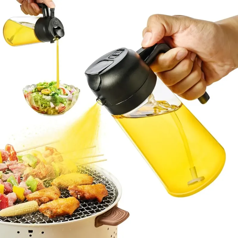 16oz/470ml Olivenöl-Sprühgerät zum Kochen – 2-in-1-Olivenöl-Spender aus Glas für Küchenhelfer, Heißluftfritteuse, Salat und Grill