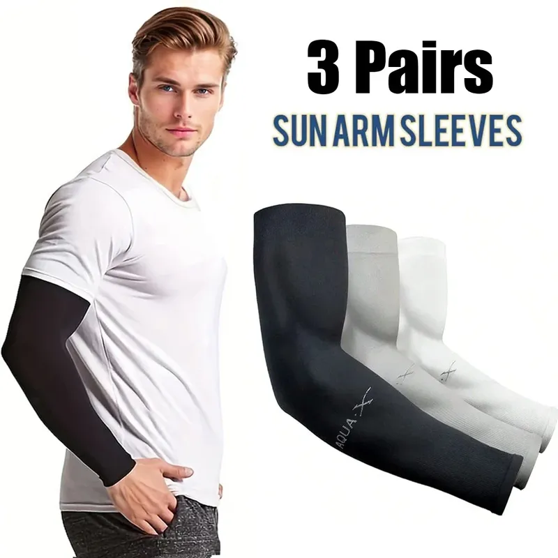 3 Paar modische Sonnen-Eis-Seidenärmel, Unisex, Sommer-Sonnenschutz-Armstulpen, geeignet für Outdoor-Reiten, Fahren, Angeln