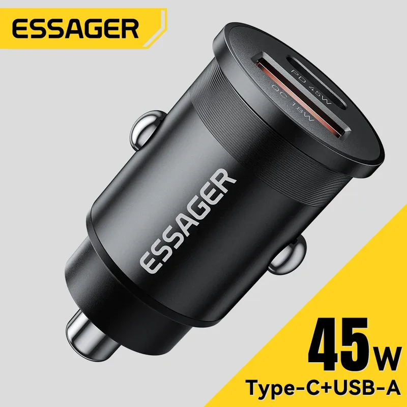Essager 45 W Autoladegerät Schnellladung Dual Port PD QC3.0 Typ-C Schnellladegerät für iPhone 16 15 14 Samsung Xiaomi Huawei Oppo