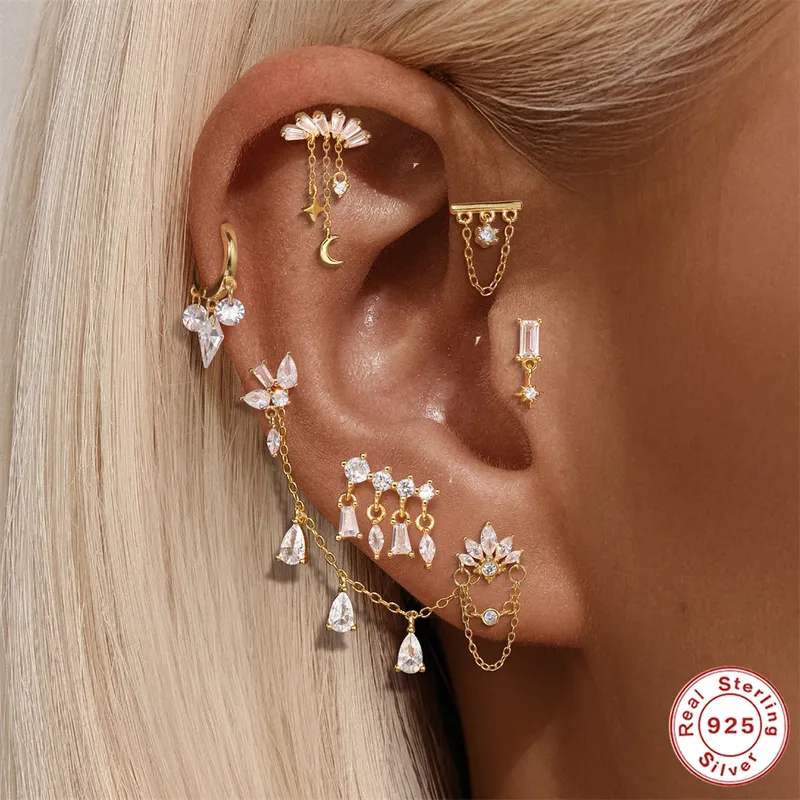 AIDE 925 Silber Ketten Ohrstecker Für Frauen Flachkopf Gewinde Punktion Ohr Knochen Charms Für Ohrstecker Hoops Clif Edlen Schmuck 1 stück