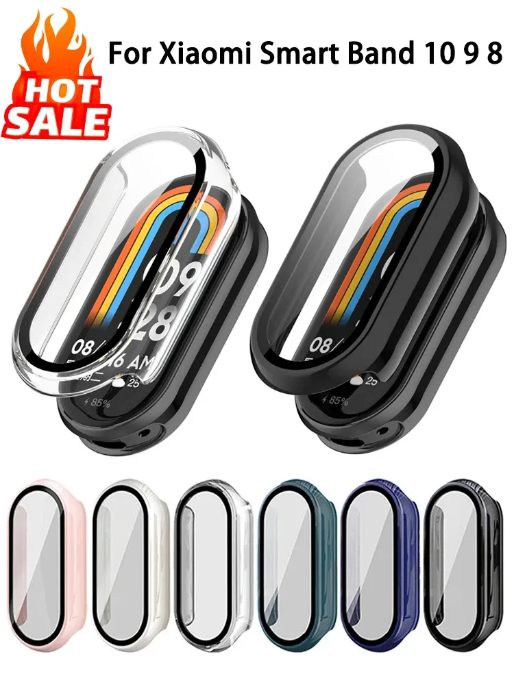 Gehärtetes Glas + PC-Hülle für Xiaomi Mi Band 10 9 8, stoßfest, voll harter Displayschutz, Xiaomi Smart Band 10 9 Zubehör