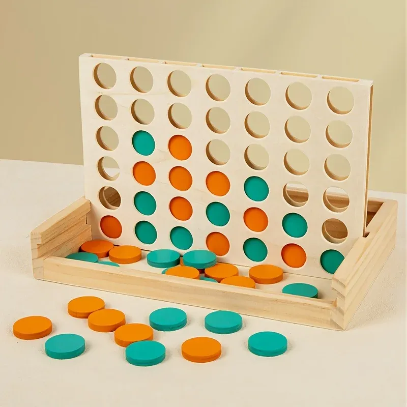 4-in-reihiges Holzbrettspiel – Reisefreundliches Strategiespiel für 2 Spieler, klassischer Familienspaß und tragbares faltbares Set