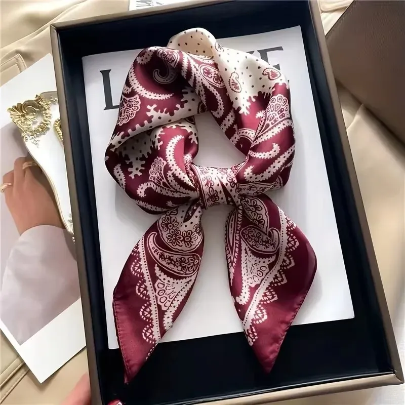 2025 Neuer quadratischer Schal mit Paisley-Print, weicher Satin, seidenartig, dünner Halstuch, reifer Stil, Bandana, Sonnenschutz, Kopftuch für Frauen