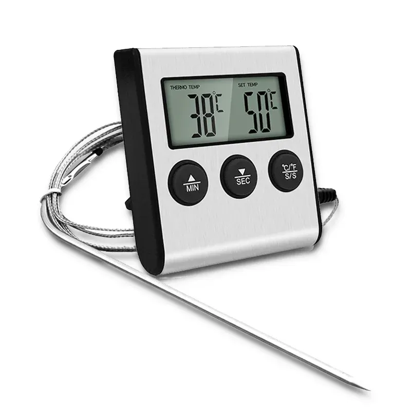 Digitales Küchen-Kochthermometer, Fleisch- und Lebensmitteltemperatur für Backofen, Grill, Timer-Funktion mit Sonde, Wärmezähler zum Kochen