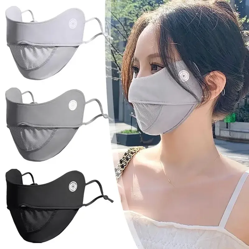 Frauen Eis Seide Maske Dünne Atmungsaktive Mesh Gesicht Abdeckung Sommer Outdoor Sonnenschutz Maske Einstellbare Anti-UV Radfahren Laufen Sport Maske
