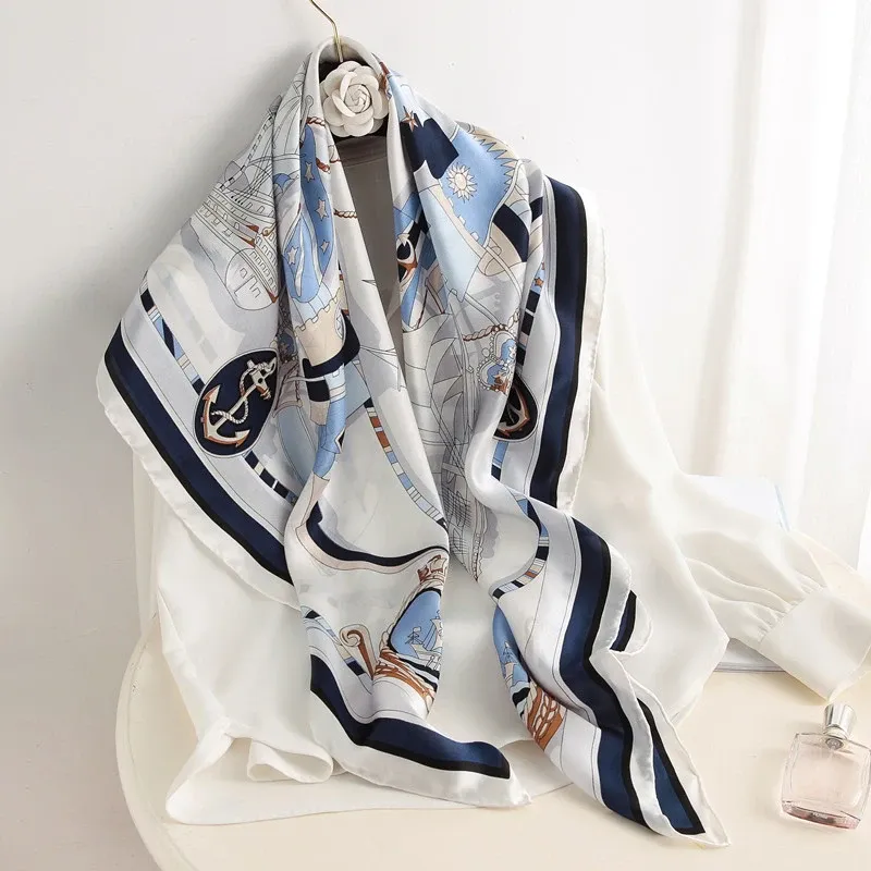 90*90cm Frauen Platz Silk Schal Luxus Marke Große Schal Halstuch Druck Stirnband Weiblich Foulard Bandana Wraps Hijab schals