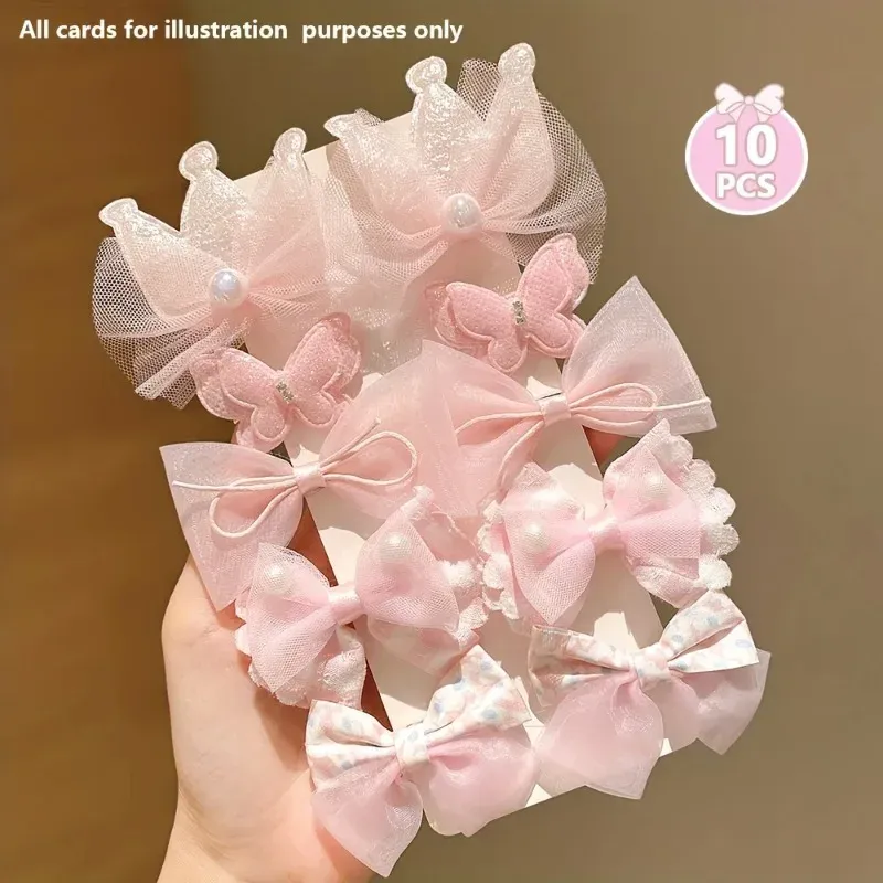 10 Stück Süße Rosa Haarspangen, Niedliche und Vielseitige Krone-Schleife-Ponyclips, Kinder-Haaraccessoires-Set für Mädchen - 3.11 EUR
