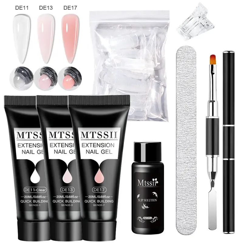 8 TEILE/SATZ 20 ml Quick Extension Gel Set Klar Rosa Nagel UV Gel Spitze Form Acryl Scheibe Pinsel Kit mit 20 stücke Nagel Verlängerung Formen