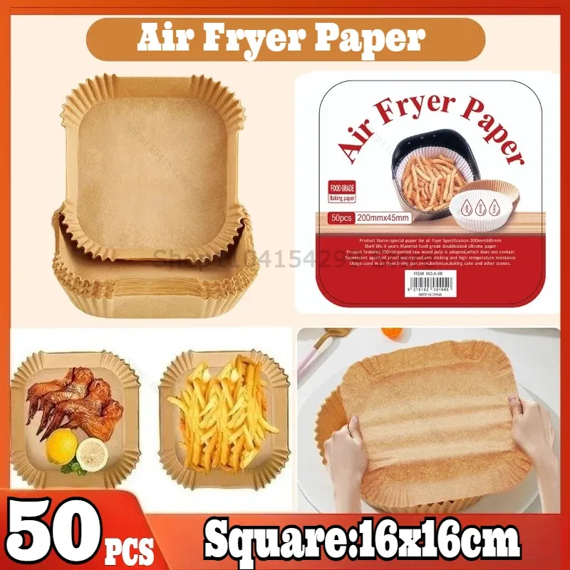 Antihaft Backpapier für Heißluftfritteuse – 50 Blatt Einweg-Einlagen zum einfachen Reinigen