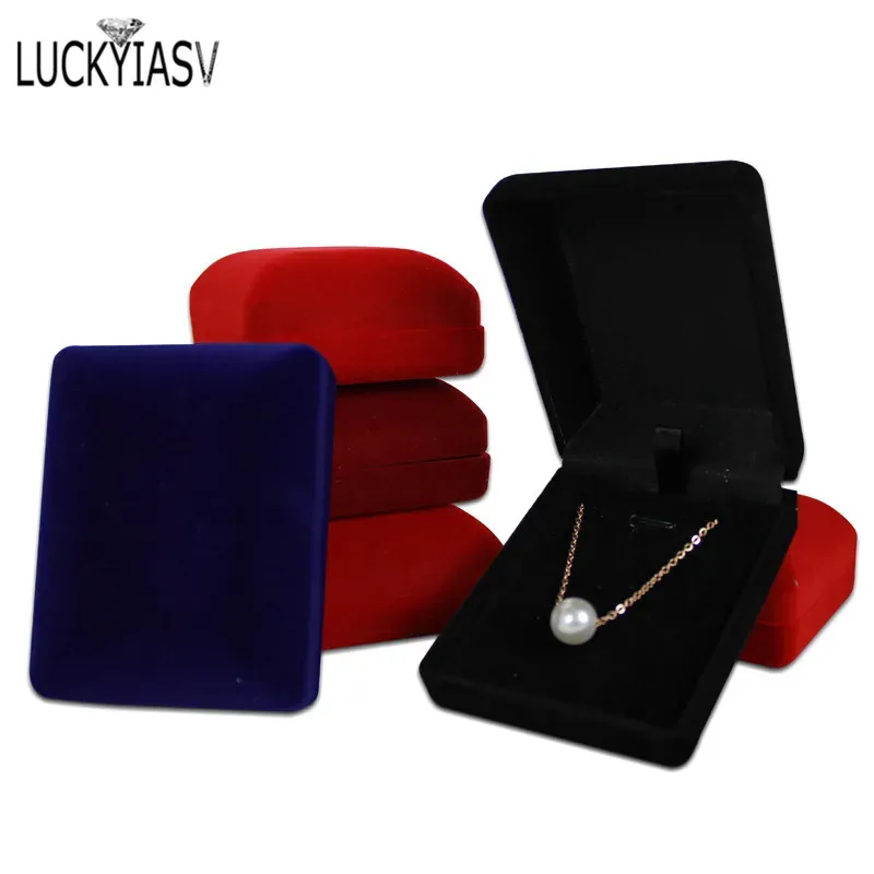 Großhandel Schwarzer Samt Hochzeit Braut Schmuck Halskette Anhänger Box Geschenk Colar Ohrringe Schmuckstück Vitrine Halter Organizer