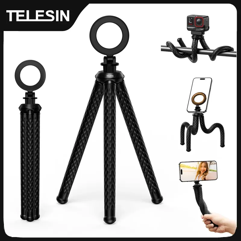 TELESIN Octopus Magnetisches Schnellverschluss-Stativ, Handyhalter, Mini-Stativ für iPhone 15, 14, 13, 12, Pro, Pro Max, Huawei, Samsung Xiaomi