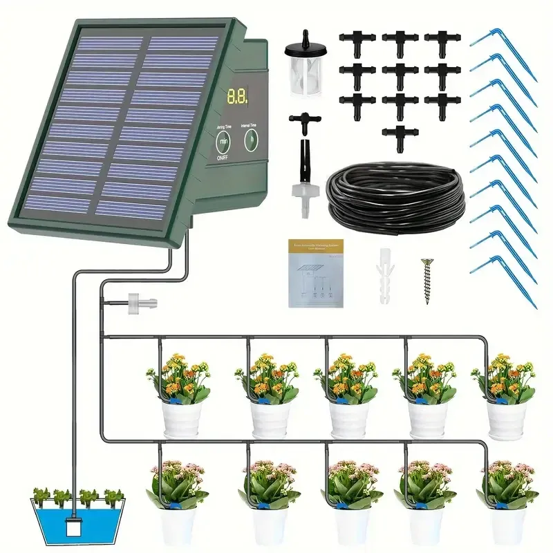 1 Stück DIY solarbetriebenes automatisches Tropfbewässerungssystem für erhöhte Betten, Gewächshäuser, Gemüsegärten, Balkon, hängende Pflanzen
