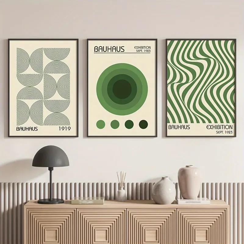 3 Stück Bauhaus geometrische Wandkunstdrucke, minimalistische moderne Poster, Mid-Century-Kunstwerke für Heimdekoration, ungerahmtes Leinwandkunstset
