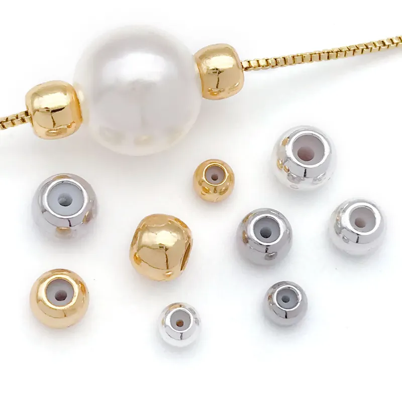 10 Stück 3/4/5 mm 18 Karat echt vergoldete Messing-Positionierungsperlen, Silikonperlen für DIY-Armband, Halskette, Schmuckherstellung, Zubehör