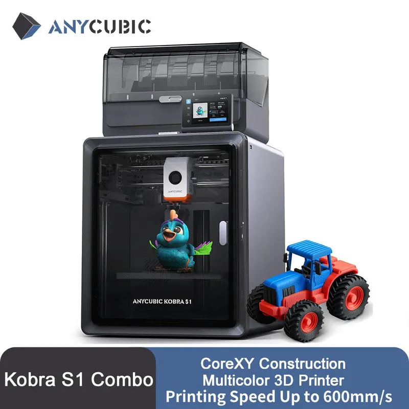 Anycubic Kobra S1 Combo Mehrfarbiger 3D-Drucker, Höchstgeschwindigkeit 600 mm/s Kern, XY, stabile Struktur, hochpräziser 3D-Drucker